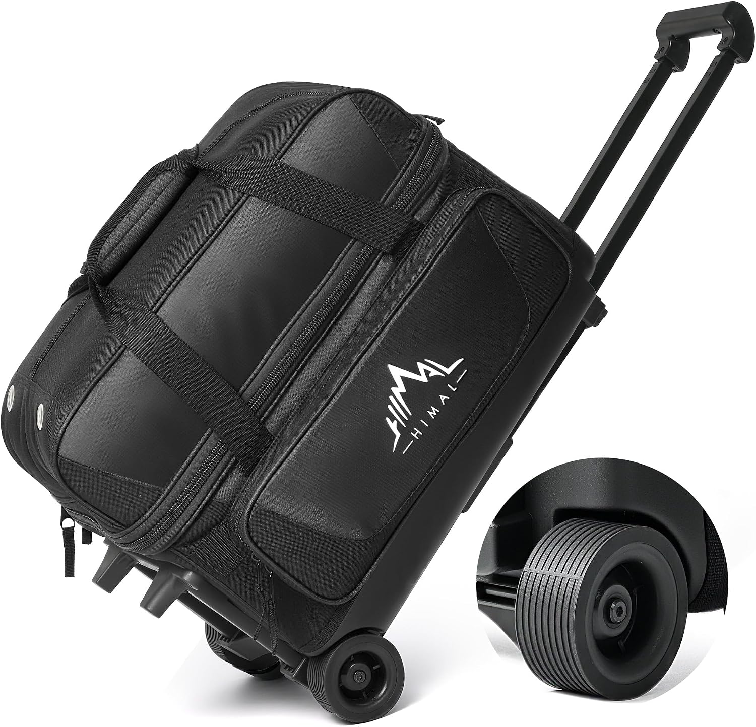 GoHimal 2-Ball Bowling Bag, Large Storage Pocket | Fits US men's size 15 shoes,oversized accessory pocket, retractable handle extends to 40",durable wheels, lightweight design