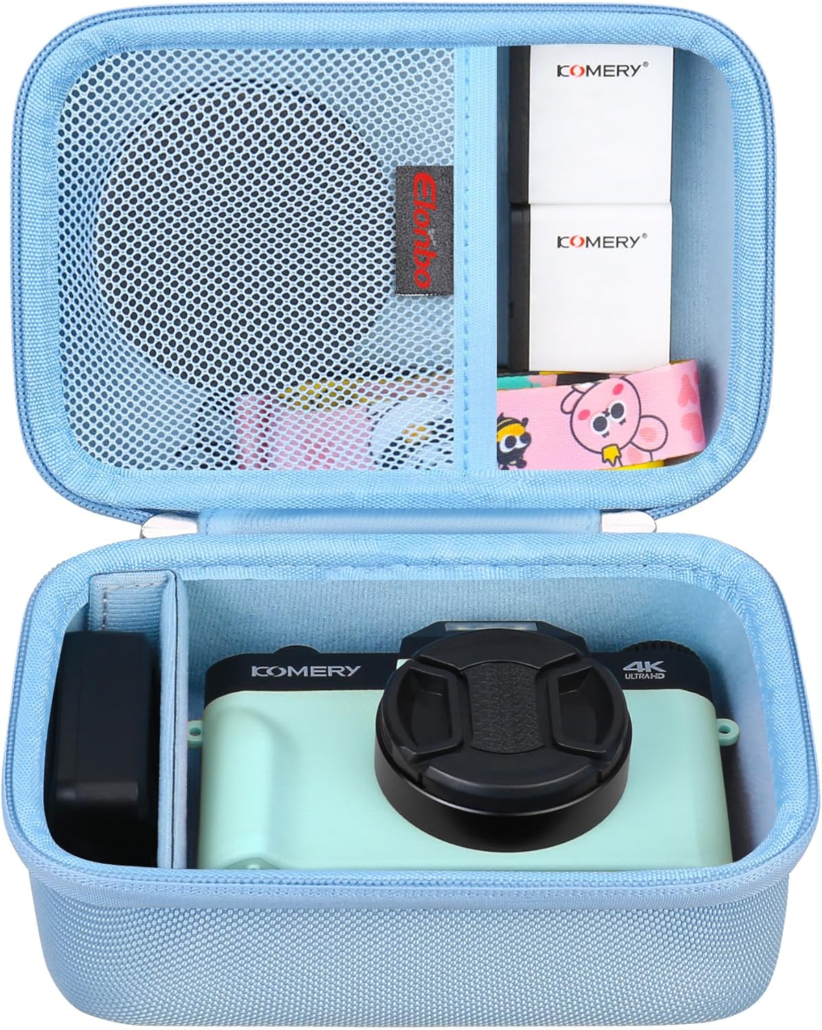 Elonbo 4K Digital Camera Case for VJIANGER/JGIPL/Duluvulu/Zostuic/Oiadek/Lecnippy/NIKICAM 4K Digital Vlogging Camera, Mesh Pocket Fits Cable Batteries SD Card, Blue