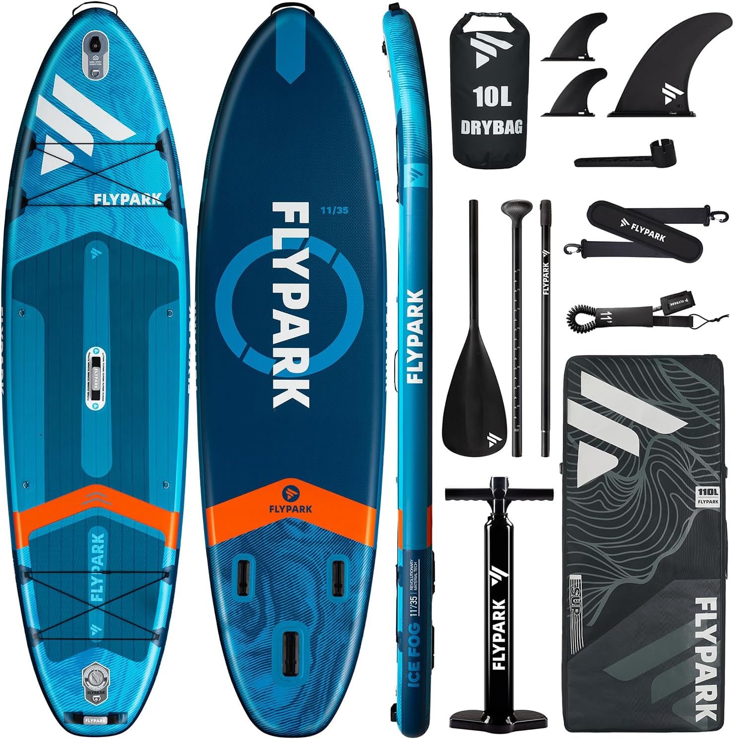 Flypark 10'8/11'x35'' Fishing&Family Stable Inflatable Paddle Boards, Extra Wide SUP Paddleboard Inflatable, 430lb/3 People, Stand Up Paddle Board for Adults, Camera Mount, Shoulder Strap, Rod Holder
