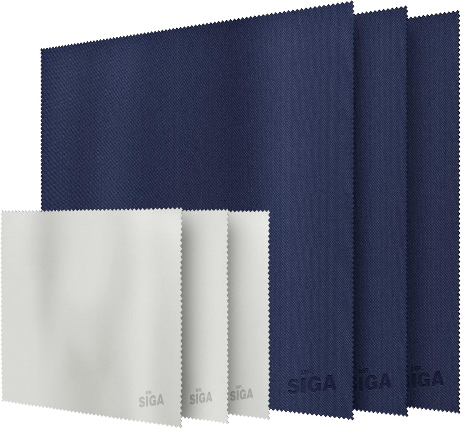 MR.SIGA Premium Microfiber Cleaning Cloths for Lens, Eyeglasses, Screens, Tablets, 3 Pack in Navy with 16 x 16 inch, 3 Pack in Gray with 6 x 7 inch