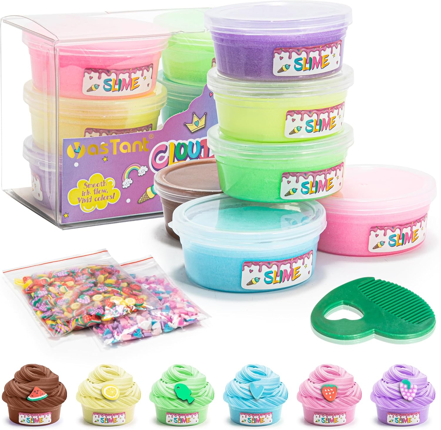 Slime Kit for Girls and Boys, Safe and Fluffy Slime for Kids, Stress Relief Kids Slime Kits for Toddlers, Stretchy Butter Slime Pack of 6