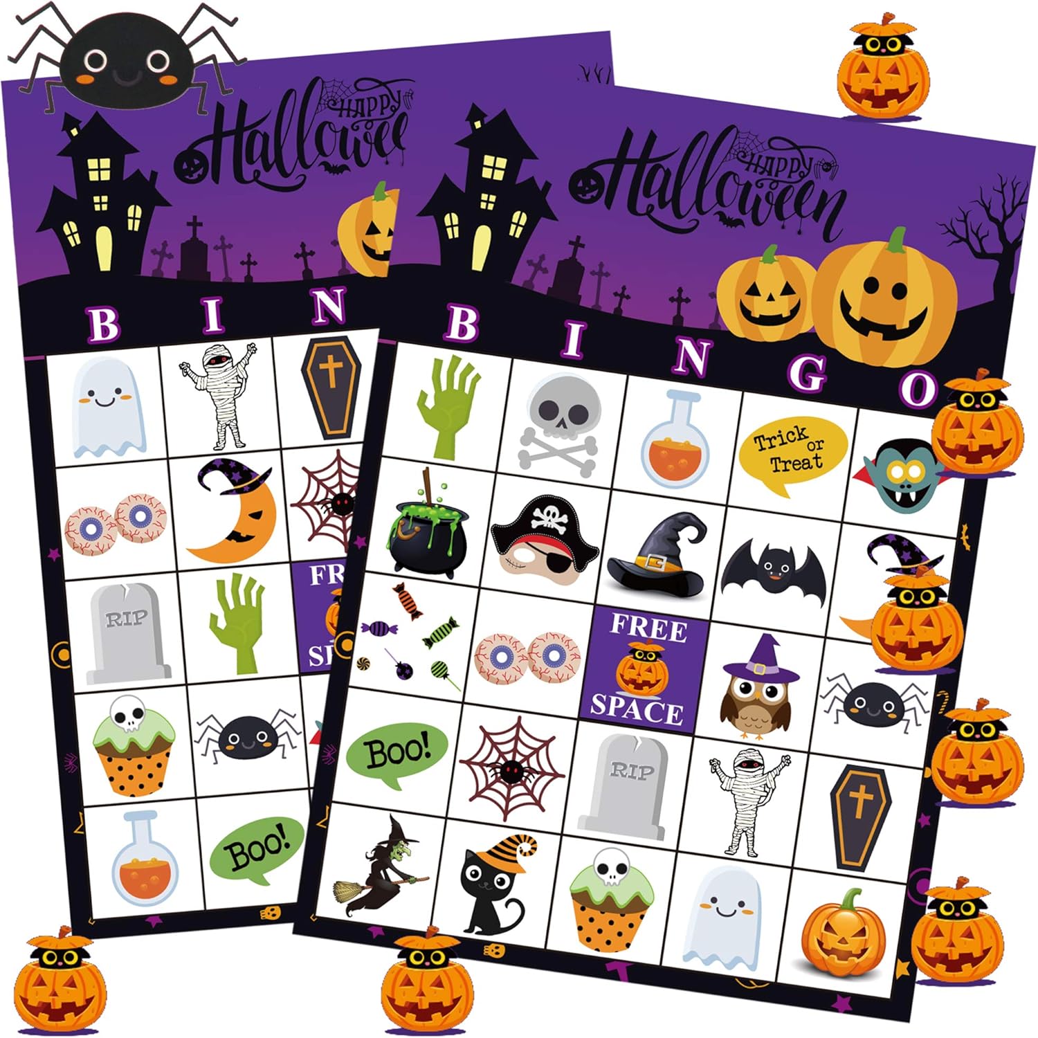 Funnlot Halloween Bingo Game Halloween Party Games for Kids 24 Players Halloween Bingo Game Cards for School Classroom Family Activities Halloween Party Favors