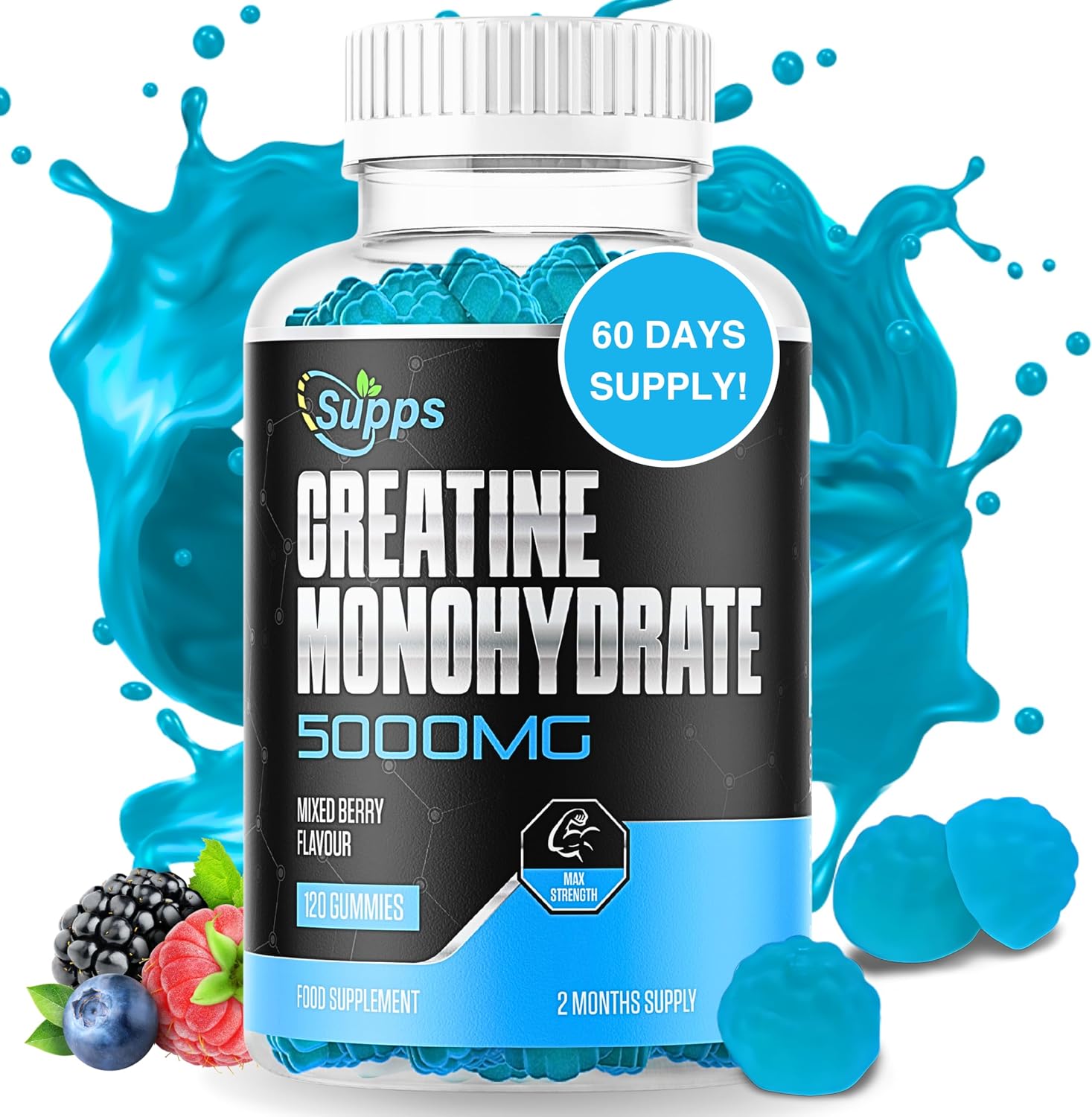 Creatine Gummies 5000mg 120 gummies Max Strength Muscle Growth/Recovery Supplements for Men & Women Creatine Monohydrate, Vegan Gym Pre Workout Chewable Gummies, 2 Month Supply (Mixed Berry)