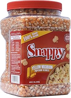 Snappy Yellow Mushroom Popcorn Kernels for Popping with Popcorn Machine, Air Popper or Stove Top, 4 lb. Resealable Jar