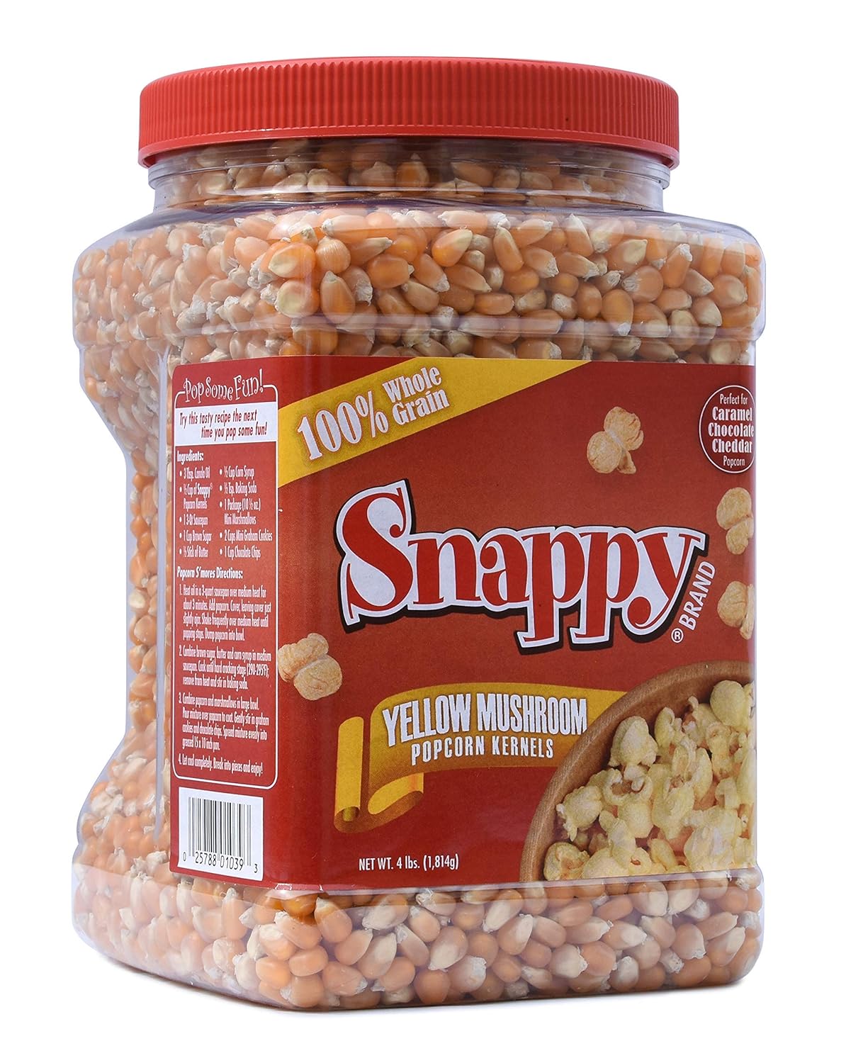 Snappy Yellow Mushroom Popcorn Kernels for Popping with Popcorn Machine, Air Popper or Stove Top, 4 lb. Resealable Jar