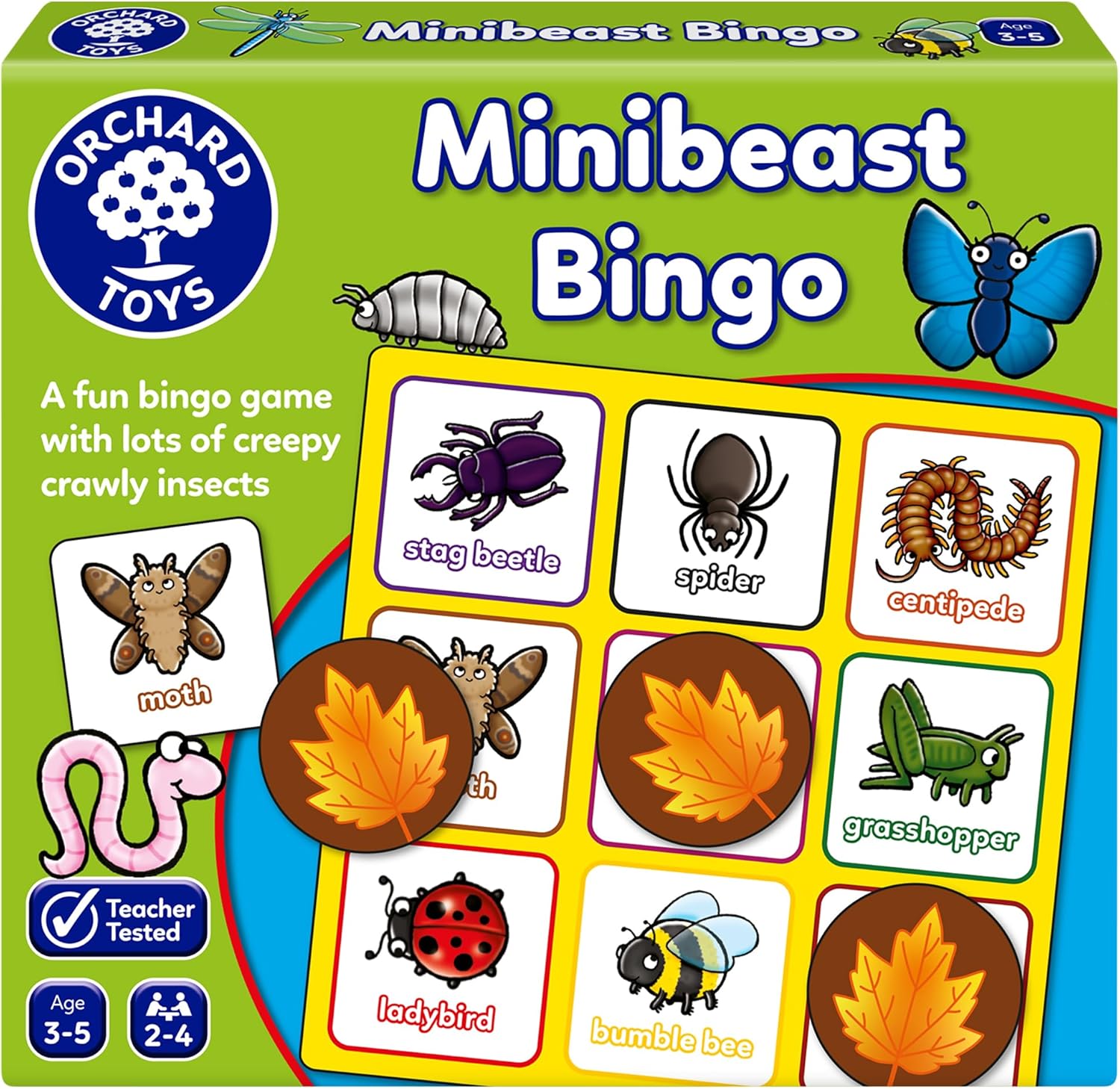 Orchard Toys Minibeast Bingo, small and compact game, great for travel, simple gameplay, for kids age 3-5