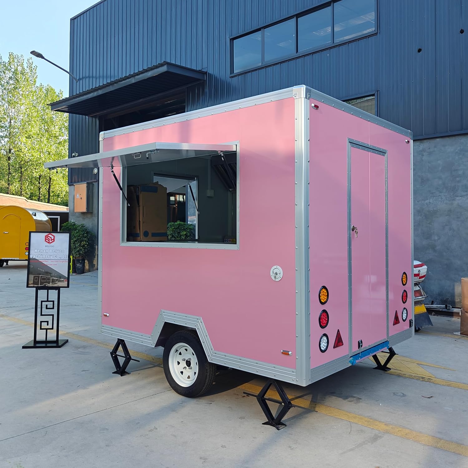 BELYOO 8.5FT Food Trailer, Concession Food Truck for sale Hot Dog Cart with 2 compartment sink, Mini Enclose Food Cart with Full Kitchen Trailer Equipment
