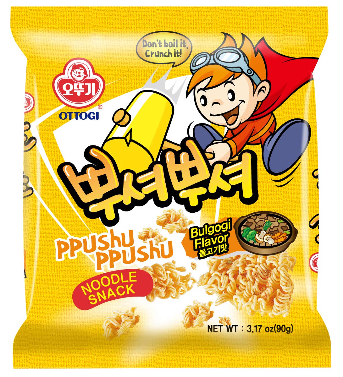 OTOKI Ppushu Ppushu Noodle Snack Bulgogi Flavor, Korean Ramen Snack, Crush to Eat, 90g, 24 Pack