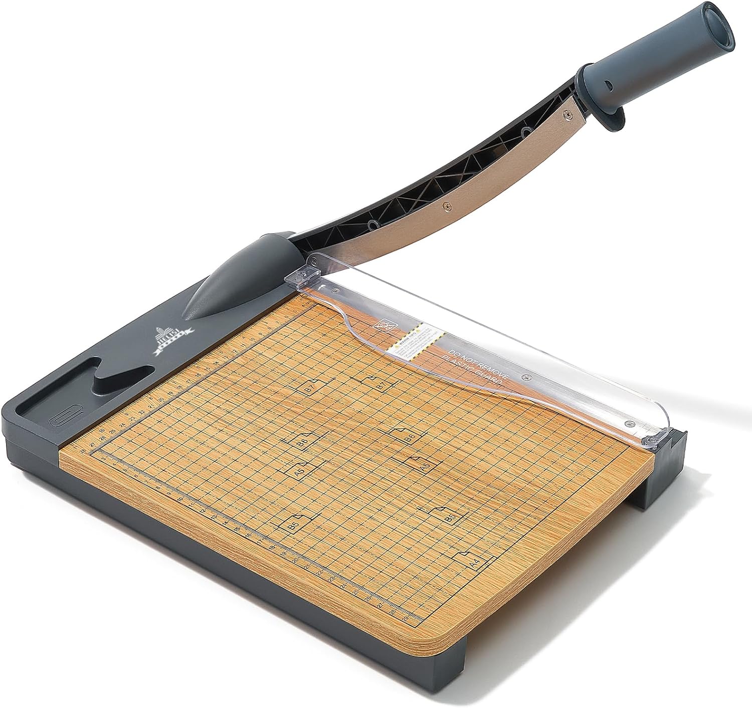 JIELISI Wood Guillotine Paper Cutter Cutting Performance up to 16 Sheets,12 Inch Cut Length Heavy Duty Guillotine Paper Trimmer with Safety Guard and Blade Lock,A4,Manual