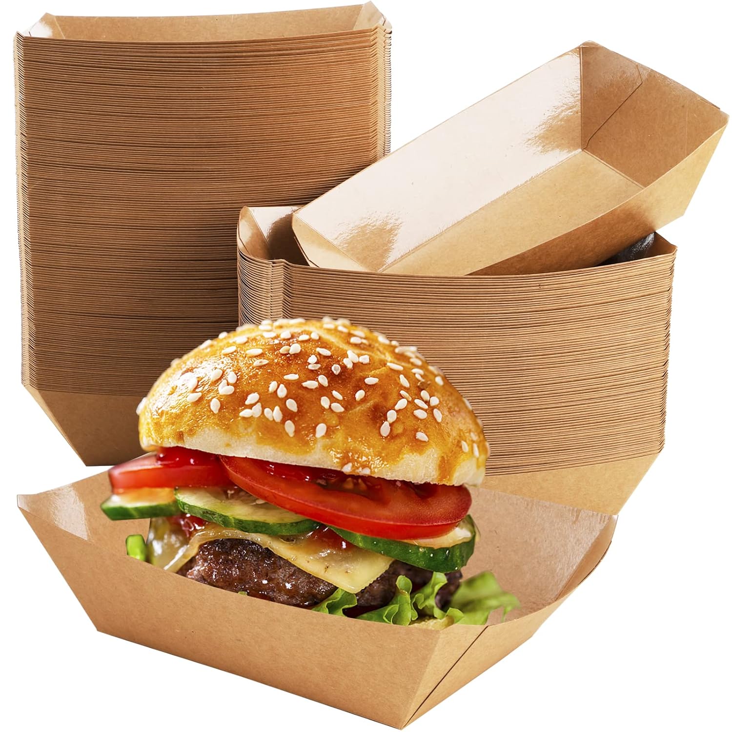 DEAYOU 250 Pack Paper Food Boats, 2 LB Paperboard Serving Basket, Food Snack Container for Party, Concession Stands
