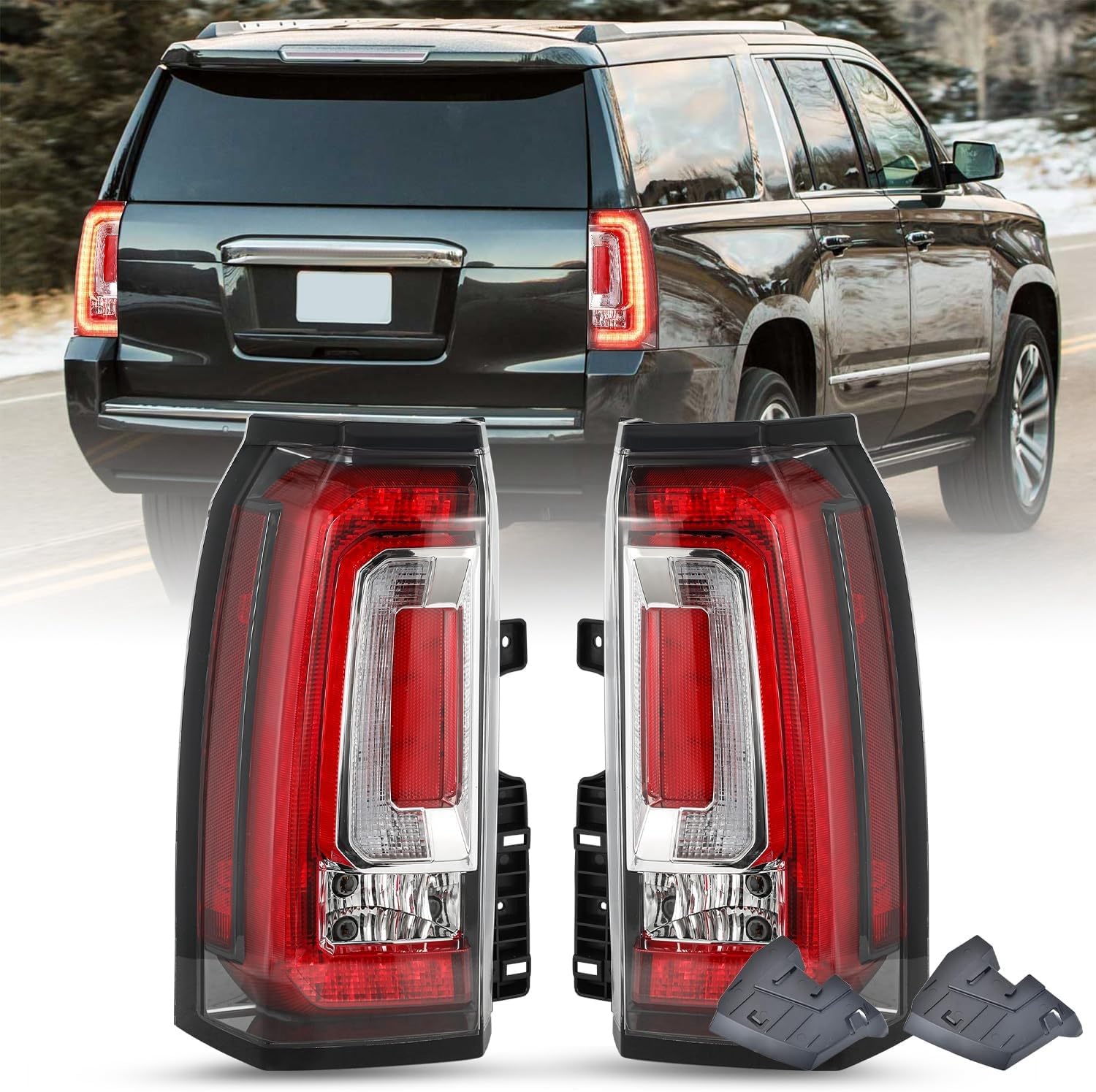 SOCKIR LED Tail Lights Assembly Fit for 2015-2020 GMC Yukon/Yukon XL Denali SLE SLT Rear Brake Lamp with Bulbs and Harness Driver and Passenger Side