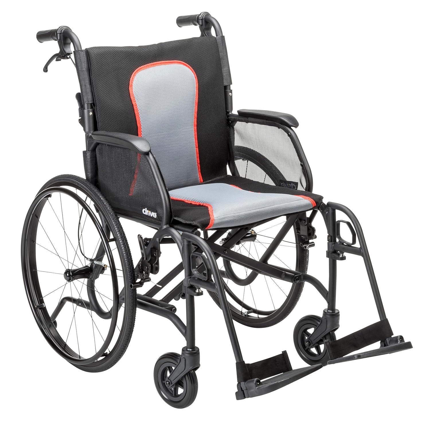Drive Medical AeroFly Ultra-Lite Wheelchair, 18” Seat Width and Swing-Away Footrests, Lightweight Folding Travel Wheelchair, Easy to Carry 13.3 lb Frame, Matte Black