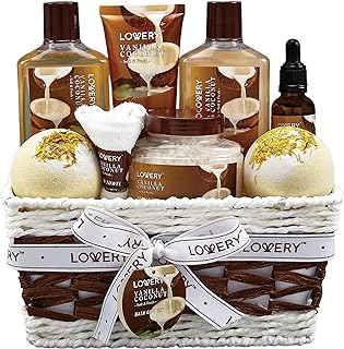 Bath and Body Gift Basket For Women and Men – 9 Piece Set of Vanilla Coconut Home Spa Set, Includes Fragrant Lotions, Extra Large Bath Bombs, Coconut Oil, Luxurious Bath Towel & More