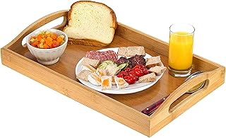 Serving Tray Bamboo - Wooden Tray with Handles - Great for Dinner Trays, Tea Tray, Bar Tray, Breakfast Tray, or Any Food Tray - Good for Parties or Bed Tray Home It