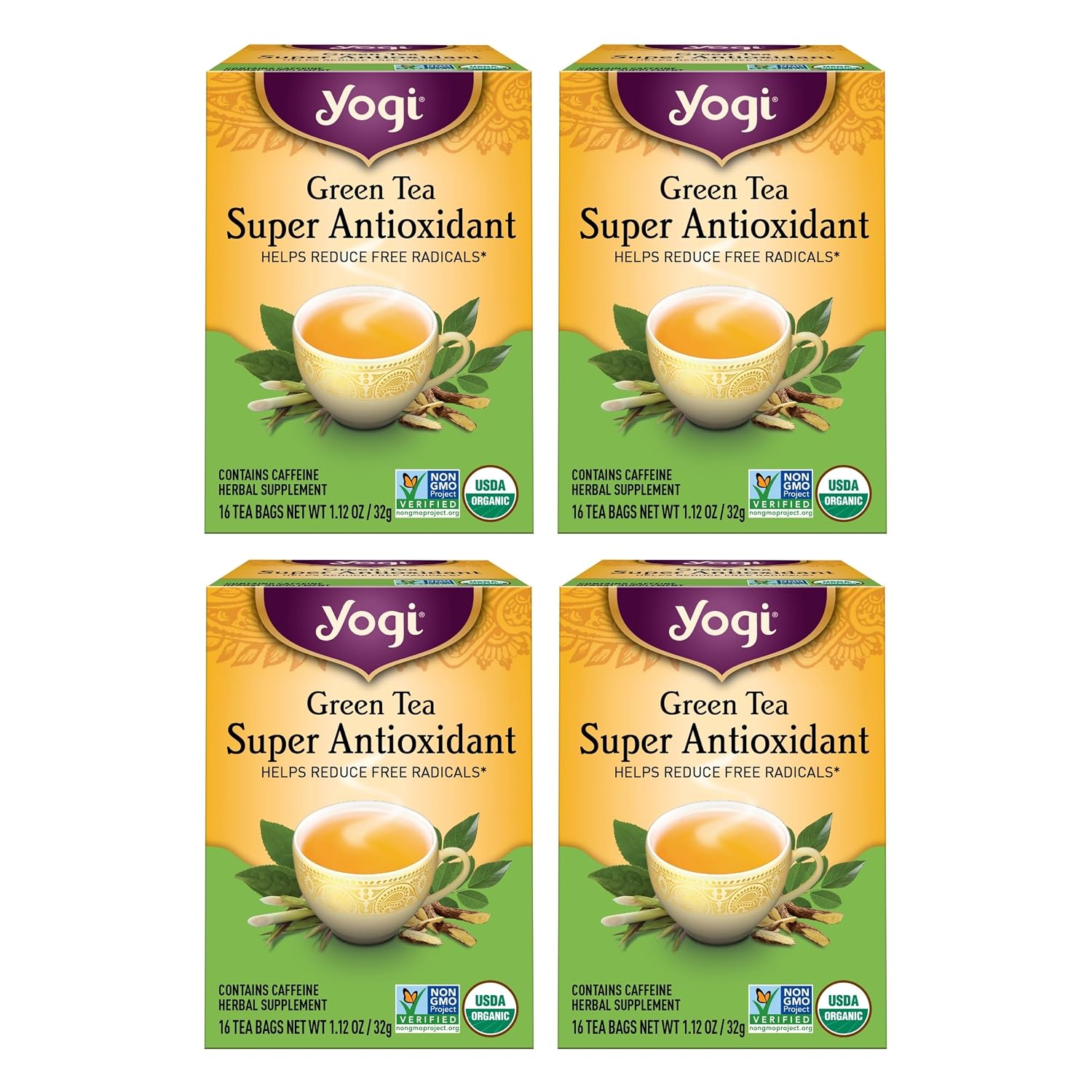 Yogi Green Tea Super Antioxidant, 16 Tea Bags (6 Pack) | Organic Green Tea with Licorice Root and Jasmine for Antioxidant Support, Bright Citrus and Floral Notes