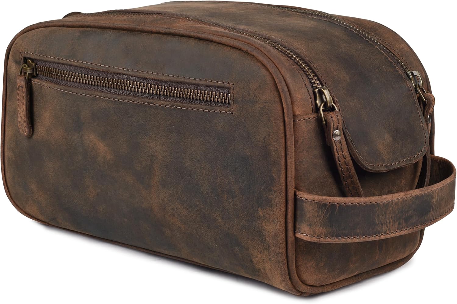 LEATHER VILLAGE Leather Toiletry Bag for Men, Travel Dopp Kit Shaving Bag