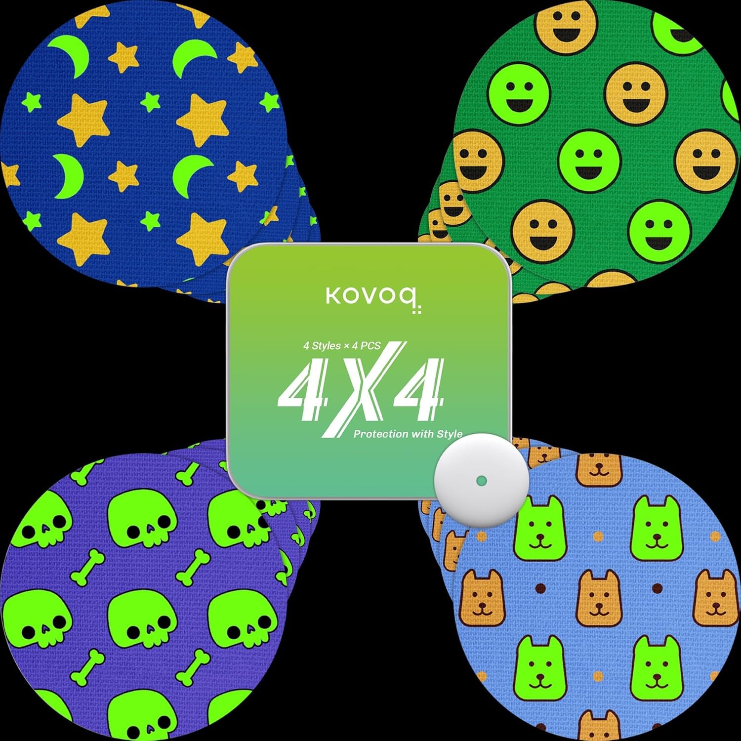 Glow-in-The-Dark Libre 3 & Plus Sensor Covers Waterproof, KOVOQ 16 Pack GlowArmor Freestyle Libre 3 Cover Patches with Hardshell, Prevent Compression Lows Shockproof Up to 14 Days (Glow Skull)