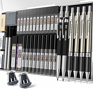 6PCS Art Mechanical Pencil Set, Drafting Pencil 5 Sizes- 0.3, 0.5, 0.7, 0.9MM & 2PCS 2.0MM Mechanical Drawing Pencils with 492PCS Leads (6B 4B 2B HB 2H 4H Color) for Artist Sketching Drawing