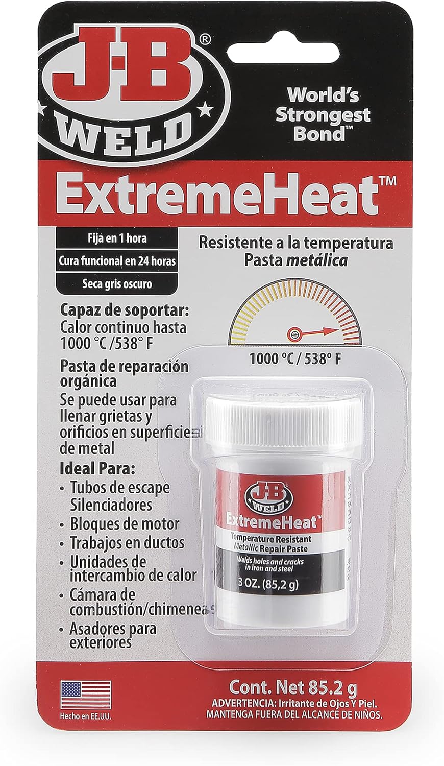 J-B Weld 37901SPA Metal Paste High Temperature Resin Epoxy for Holes, Exhaust, Tubing, Muffler, Motor Claws Repairs Up to 1300°C 85g