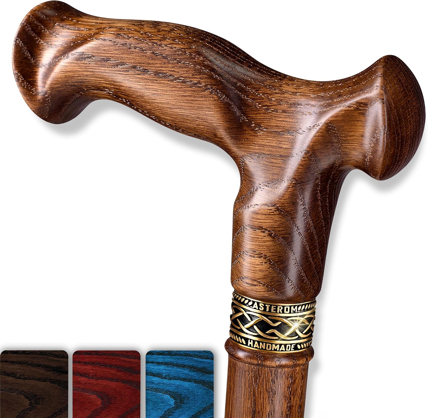 Asterom Handcrafted Canes for Men, Ergonomic Wooden Walking Cane, Oak Wood