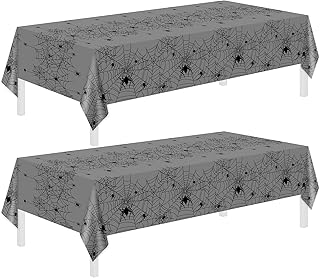 Halloween Tablecloth,2 Pack Gray Spider Web Table Cloth Halloween Table Cover 54 x 108 Inch Plastic Table Cloth Disposable For Halloween Party Decorations Home Decor For Scary Themed Parties Supplies