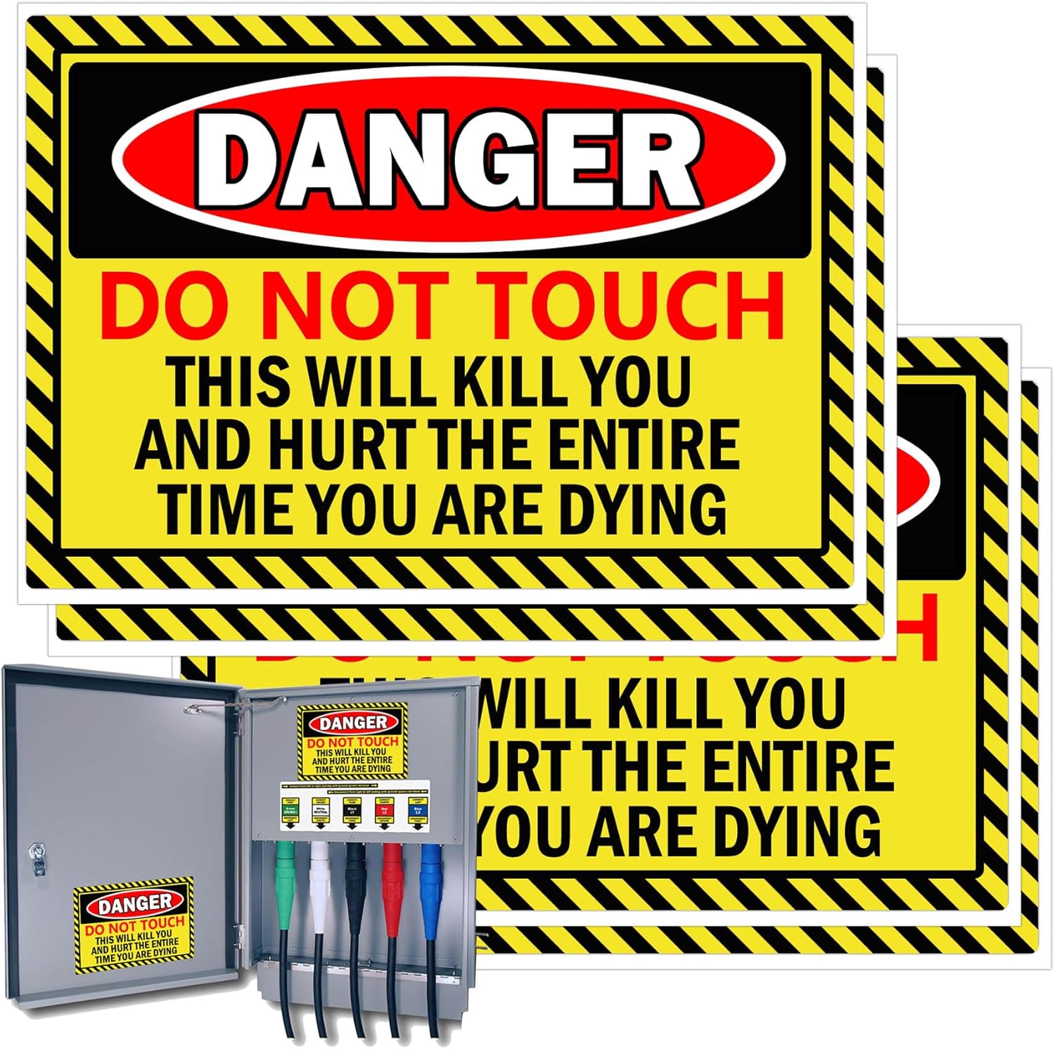 Do Not Touch Stickers 'DO NOT Touch Danger Warning Labels 5 x 7 Inch - This Will Kill You Electrical Shock Hazard High Voltage Electrocution Vinyl Warning Decals Sign Labels 4 Pack