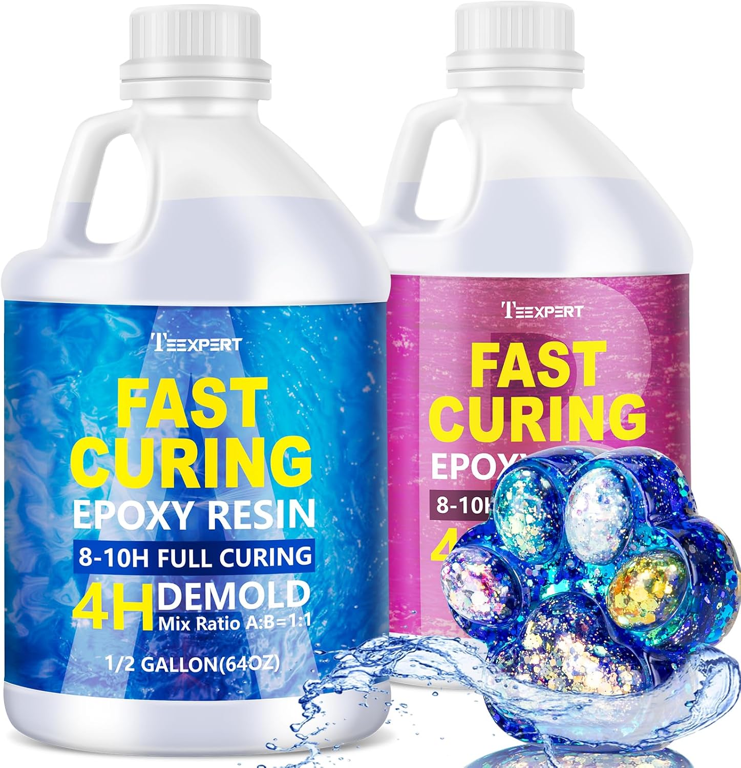 Teexpert Fast Cure Epoxy Resin: 4 Hours Demold 128OZ Bubble-Free & Anti-Yellowing Crystal Clear Art Resin Kit for Wood Casting/Table Top/Jewelry Making,Self-Leveling Resina for Beginners and Artis