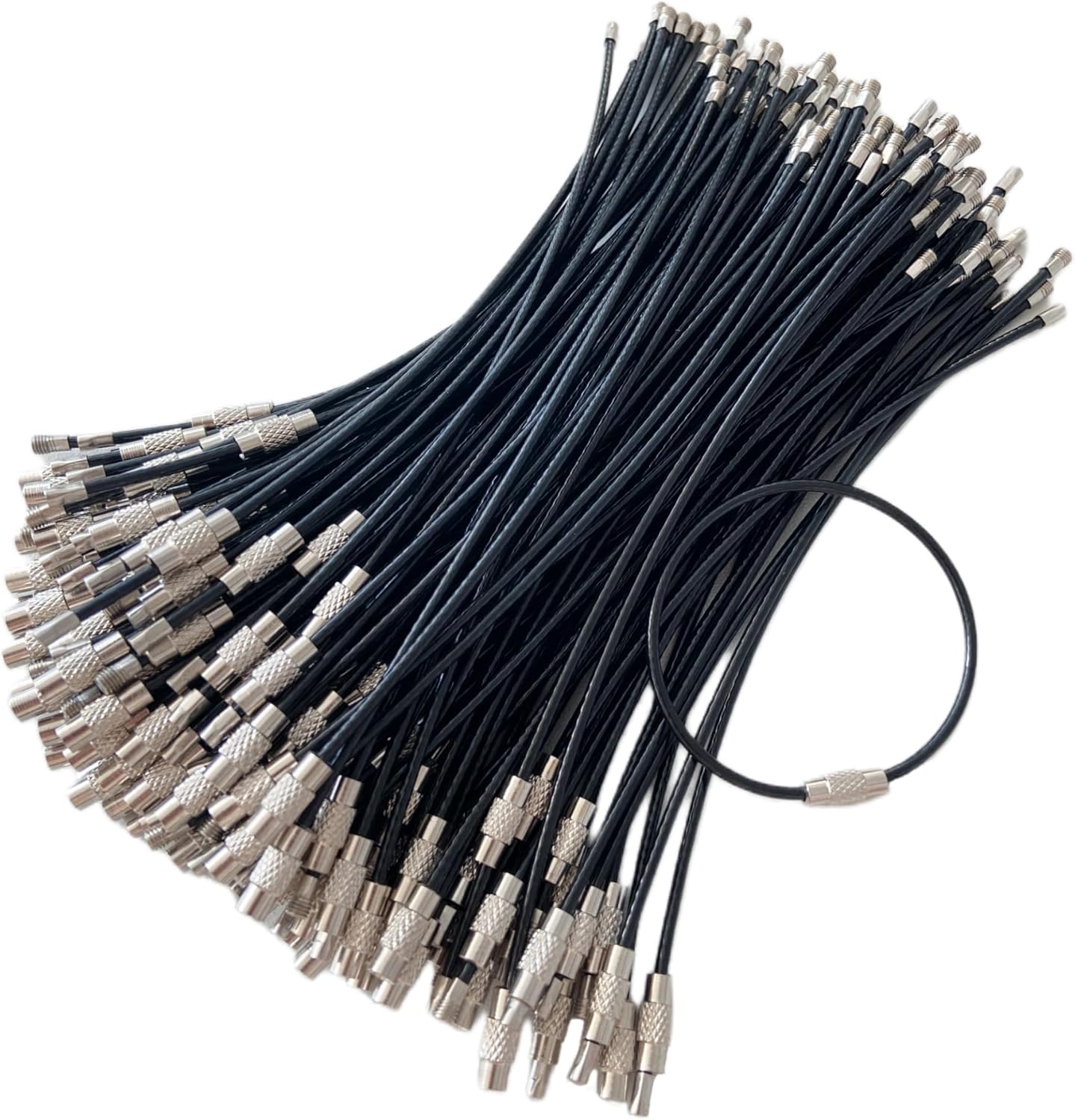 CrocSee Pack (100) Stainless Steel Wire Keychains Cable, Key Chain Rings, Heavy Duty Luggage Tags Loops Tag Keepers 2mm Twist Barrel (Cable Length: 6 inches)