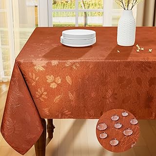 Smiry Thanksgiving Tablecloth 60x84 Inch, Fall Waterproof Damask Table Cloth for Rectangle Table, Autumn Leaves Fabric Jacquard Table Covers for Harvest Parties, and Holiday Dinner, Rust