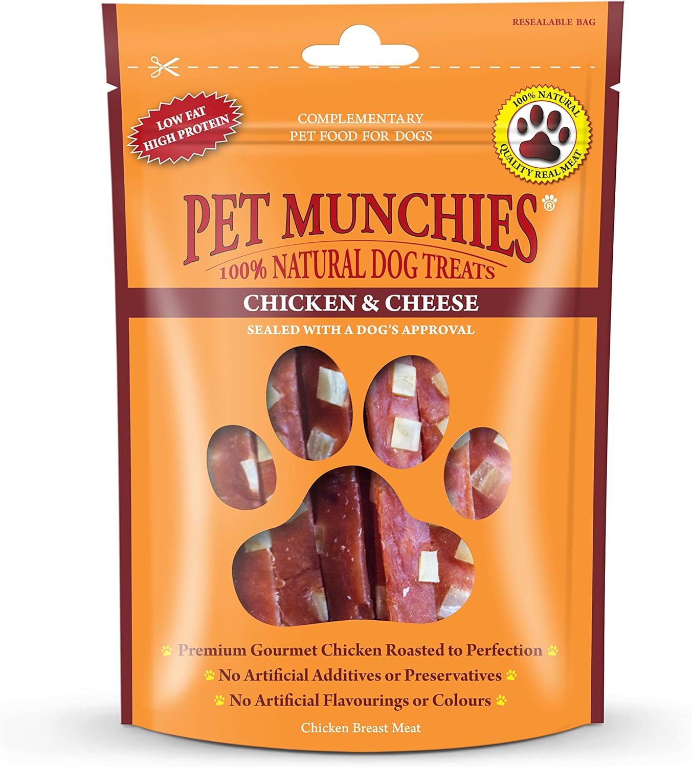 Pet Munchies Chicken and Cheese Dog Treats, Premium Dog Chews with Natural Real Meat, Low in Fat and High in Protein 100g