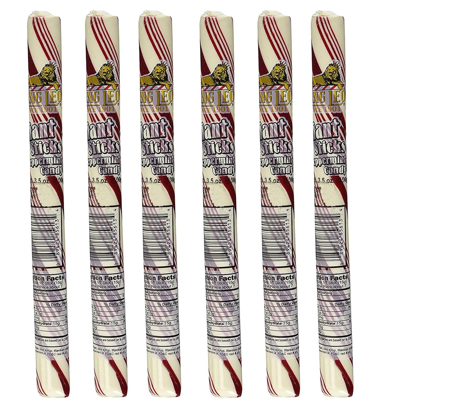 King Leo Giant Peppermint Stick Candy Cane, 3.5 Ounces, 6 Pieces