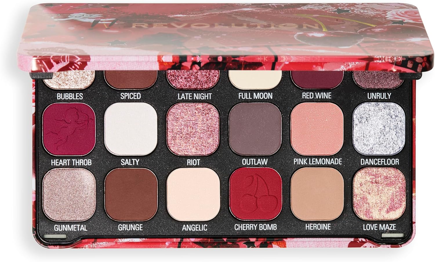 Revolution Forever Flawless Palette, Cherry Rebel Red, 18 Shades