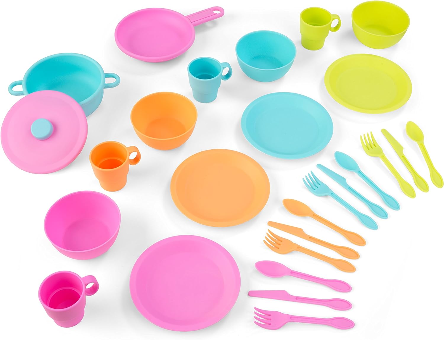 KidKraft 27-Piece Neon Cookware Playset, Play Kitchen Utensils Set for Kids, Accessory for Kids' Kitchen, Toy Kitchen Accessories, Kids' Toys, 63319