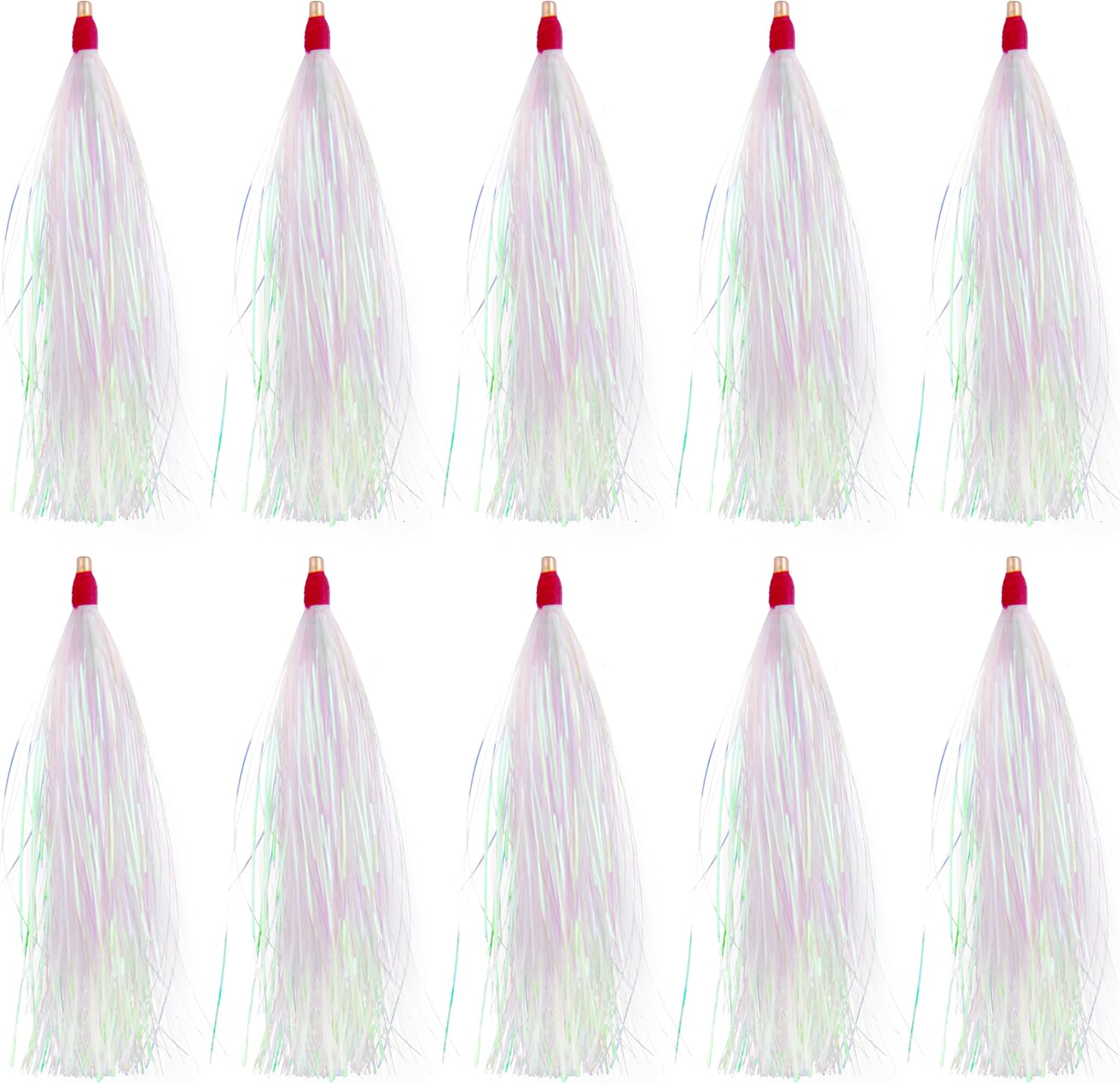 Fishing Bucktail Teasers Kit, 10/18pcs Mylar Flash Teaser Tail Fishing Teaser Lures Mylar Bucktail Skirts for Flounder Rig Saltwater 3 Colors
