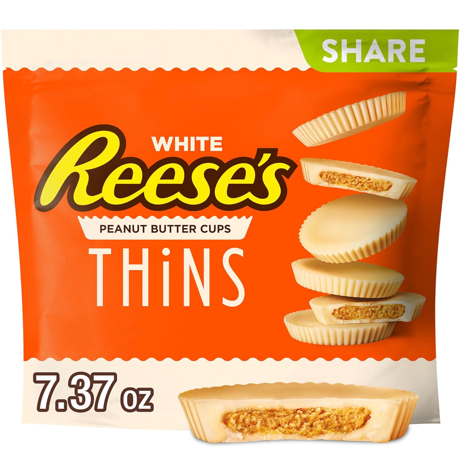 REESE'S THiNS White Creme Peanut Butter Cups, Candy Share Packs, 7.37 oz (8 Count)