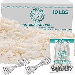 Hearts & Crafts Candle Wax - Soy Wax for Candle Making Kit - 10 lbs Wax Flakes, 100 Pieces 6-Inch Candle Wicks, 2 Metal Centering Devices - Soy Candle Wax Bulk and DIY Candle Making Supplies
