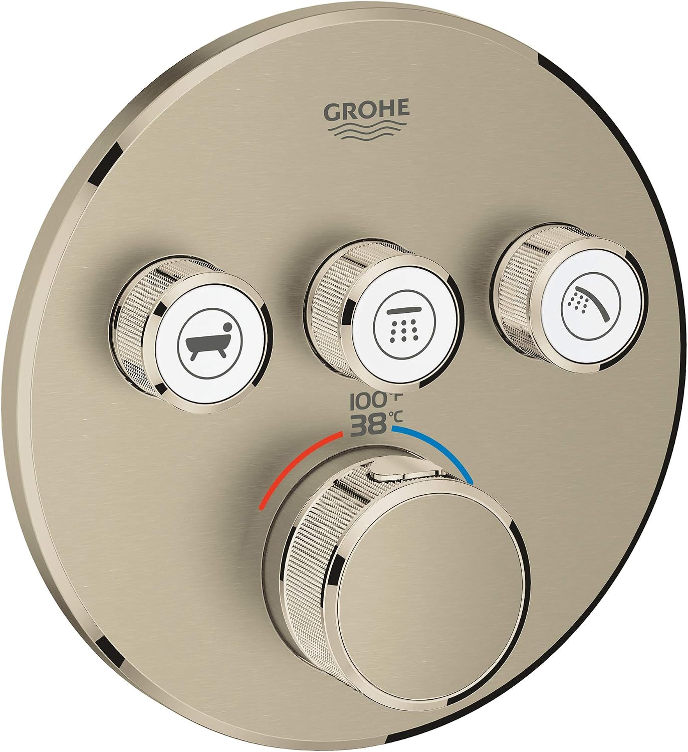 GROHE 29138EN0 Grohtherm Triple-Function Shower Thermostatic Valve Trim Kit, Brushed Nickel Infinity Finish