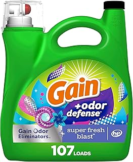Gain + Odor Defense Liquid Laundry Detergent Super Fresh Blast Scent, HE Compatible, 107 Loads 154 fl oz, Gain Laundry Detergent, Liquid Laundry Detergent