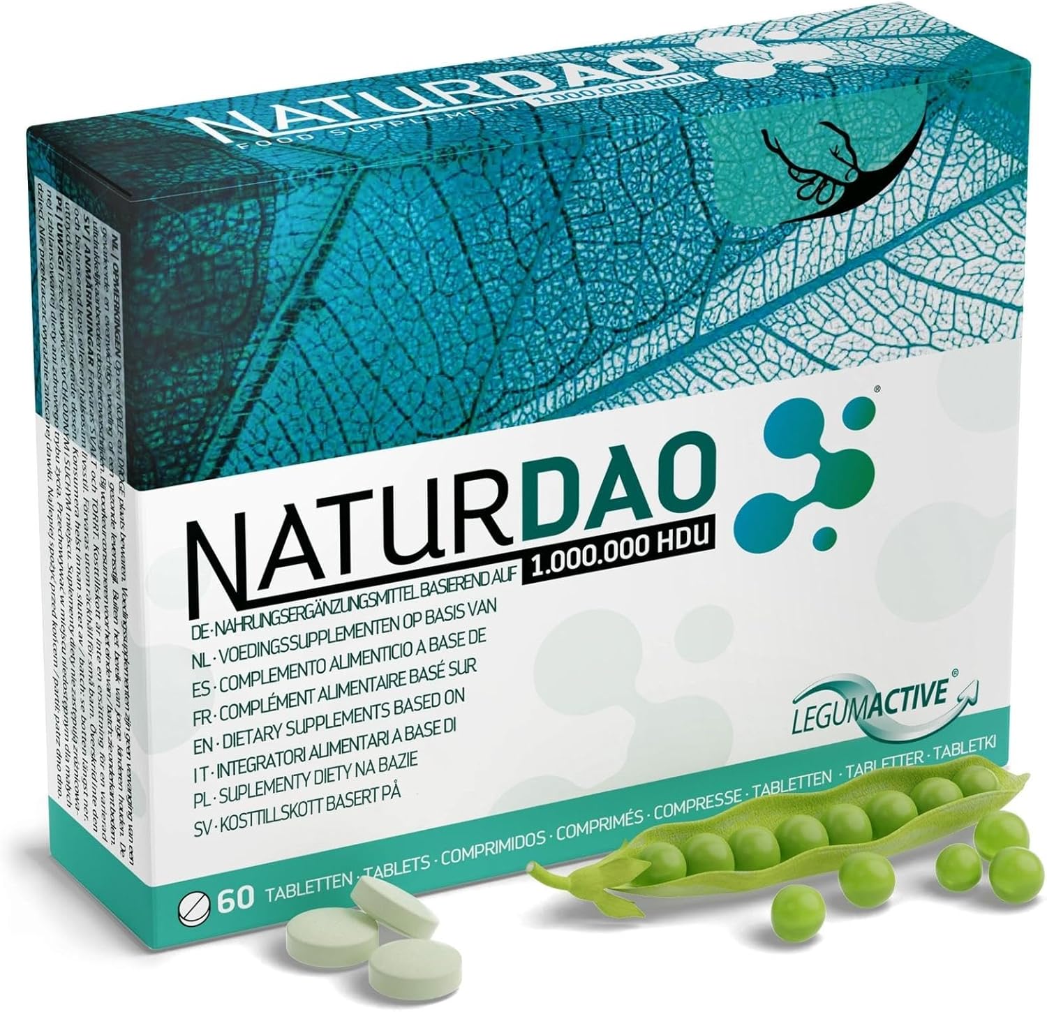 NATURDAO® 60 DAO Tablets 3,000,000 HDU per Day - Perfect Dosage with 1,000,000 HDU per Tablet (1 to 3 Tablets/Day) - 100% DAO Vegan - DAO Enzyme