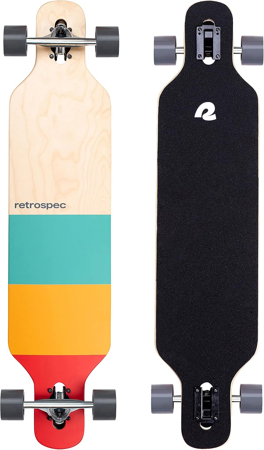 Retrospec Rift Drop-Through Longboard Skateboard Complete Canadian Maple Wood Cruiser w/Drop-Through Trucks for Commuting, Cruising, Carving & Downhill Riding