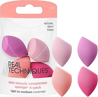 Real Techniques Mini Miracle Complexion Sponge 4 Pack, Small Makeup Blending Sponges, For Foundation & Concealer, Mini Size for Under Eyes & Touch-Ups, Travel Friendly, Natural Makeup, Latex-Free
