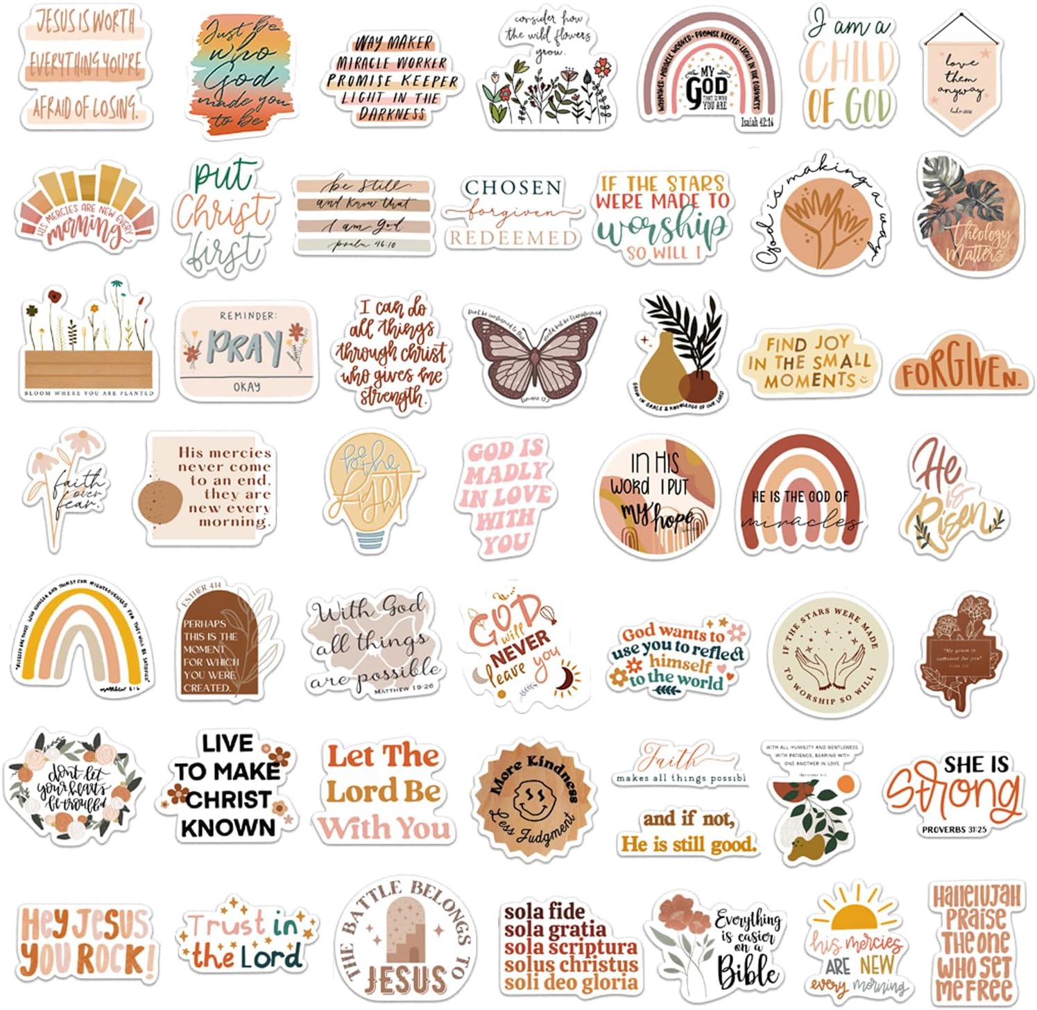 100pcs Boho Bible Verse Stickers - Christian Jesus Inspirational Vinyl Stickers for Water Bottles, Laptop, Journaling, Scrapbook