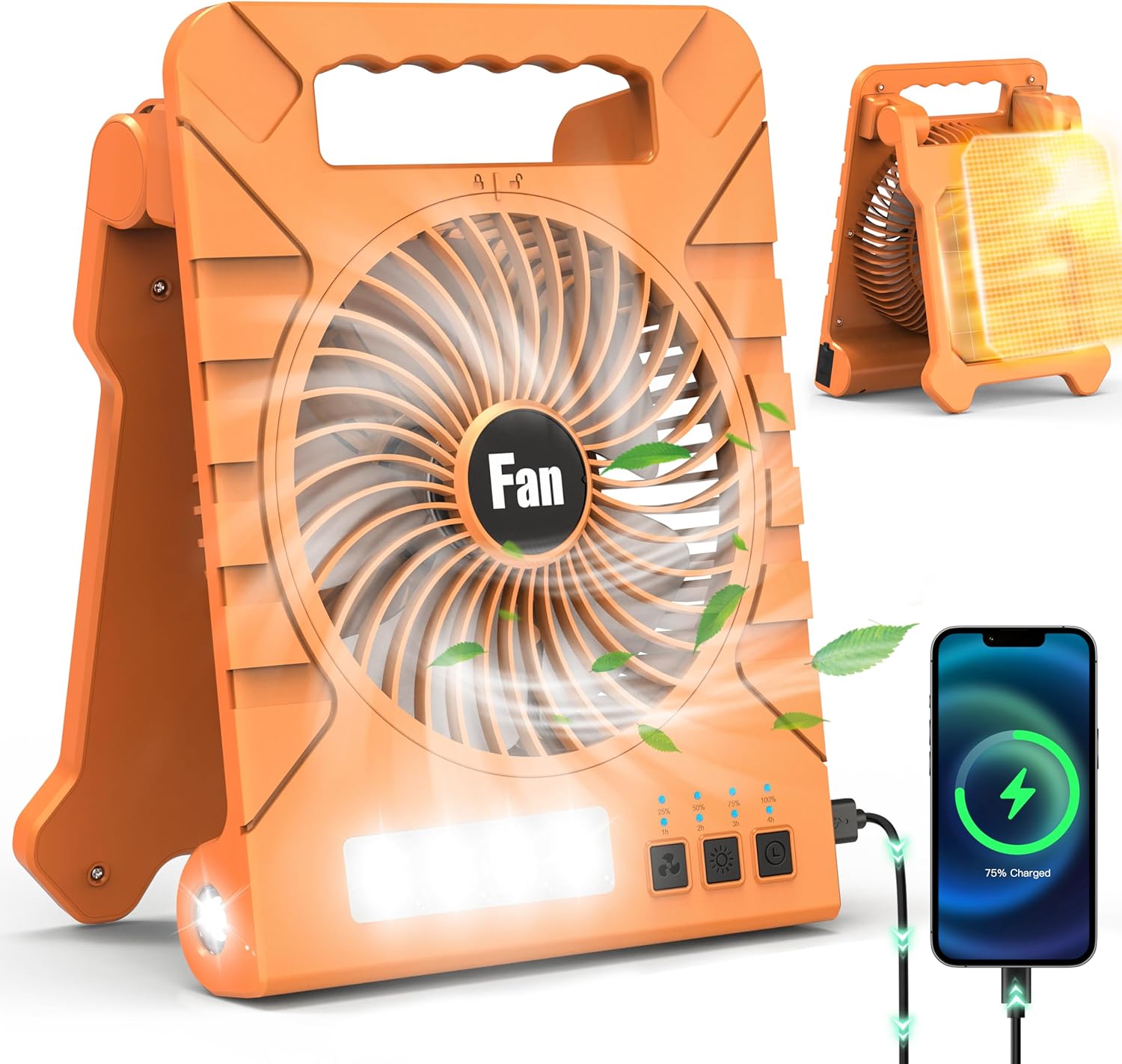 Solar Camping Fan Desk fan with Led Lantern Portable Rechargeable Battery Timer Flashlight 4 Adjustable Speed Portable Solar Powered for Outdoor Travel Beach Home Hiking Picnic