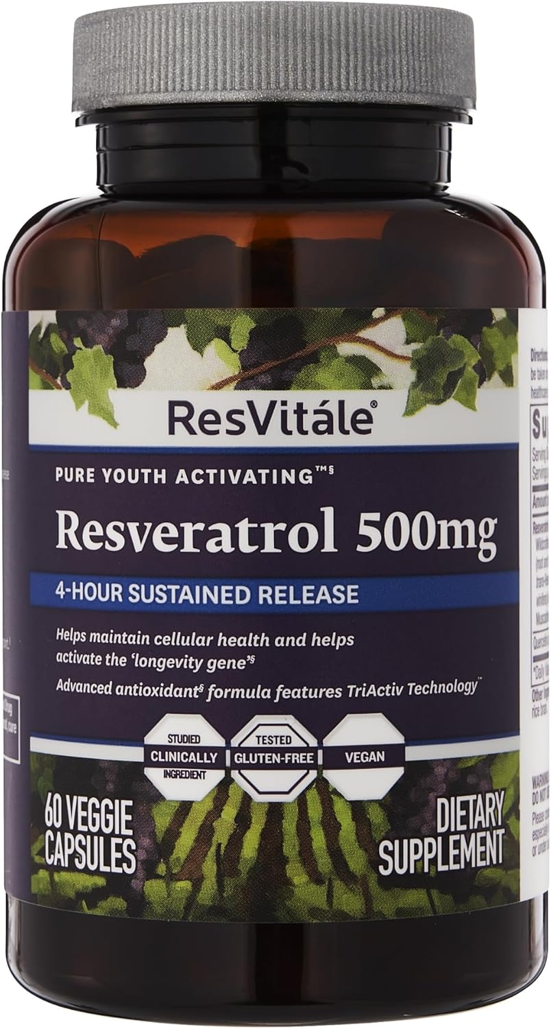 ResVitale Resveratrol 500 mg - Resveratrol Supplement for Men and Women - 60 Veggie Capsules