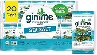 Gimme Seaweed - Sea Salt - 20 Count - Organic Roasted Seaweed Sheets - Keto, Vegan, Gluten Free - Great Source of Iodine & Omega 3’s - Healthy On-The-Go Snack for Kids & Adults