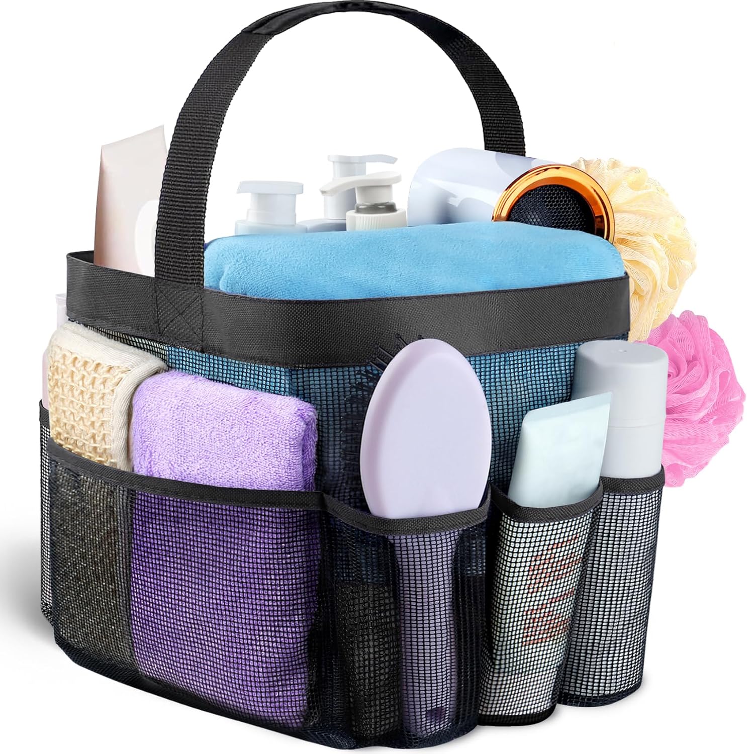 Attmu Mesh Shower Caddy Portable for College Dorm Room Essentials with 8 Pockets, Hanging Caddy Dorm Basket, Quick Dry Shower Bag for Bathroom