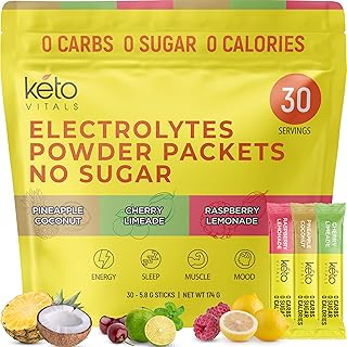 Keto Vitals Tropical Keto Electrolyte Powder No Sugar - Keto Electrolytes Powder Packets with Potassium, Magnesium, Sodium, & Calcium - Sugar Free Electrolyte Drink Mix & Hydration Powder, 30 Serving