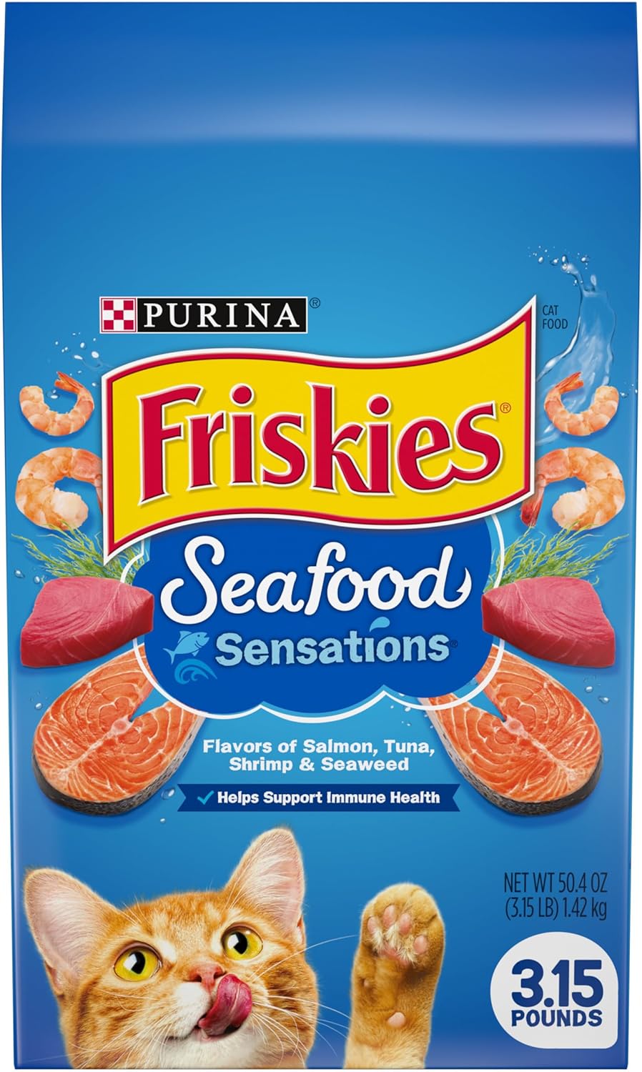 Purina Friskies Dry Cat Food Seafood Sensations With Salmon, Tuna, and Shrimp Flavors - (Pack of 4) 3.15 lb. Bags