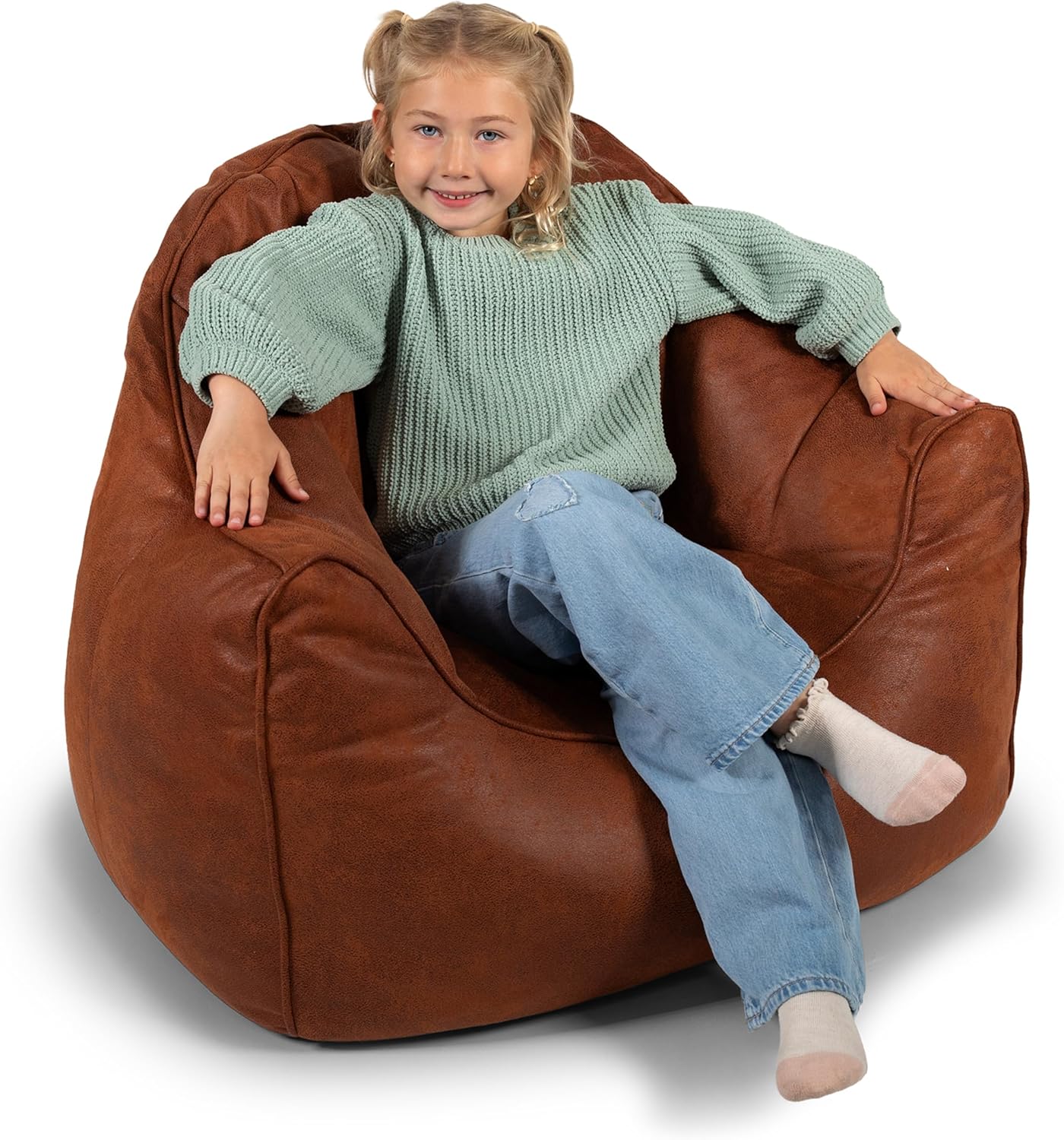 Big Joe Hug Bean Bag Chair, Tan, Vegan Suede, Kids and Teens, 3 feet