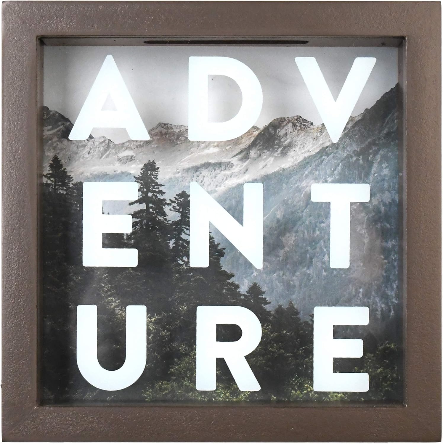 Prinz Adventure Money Savings Piggy Bank for Adults, Kids Savings Box Change Jar, 6' x 6' Wooden Shadow Box, Brown